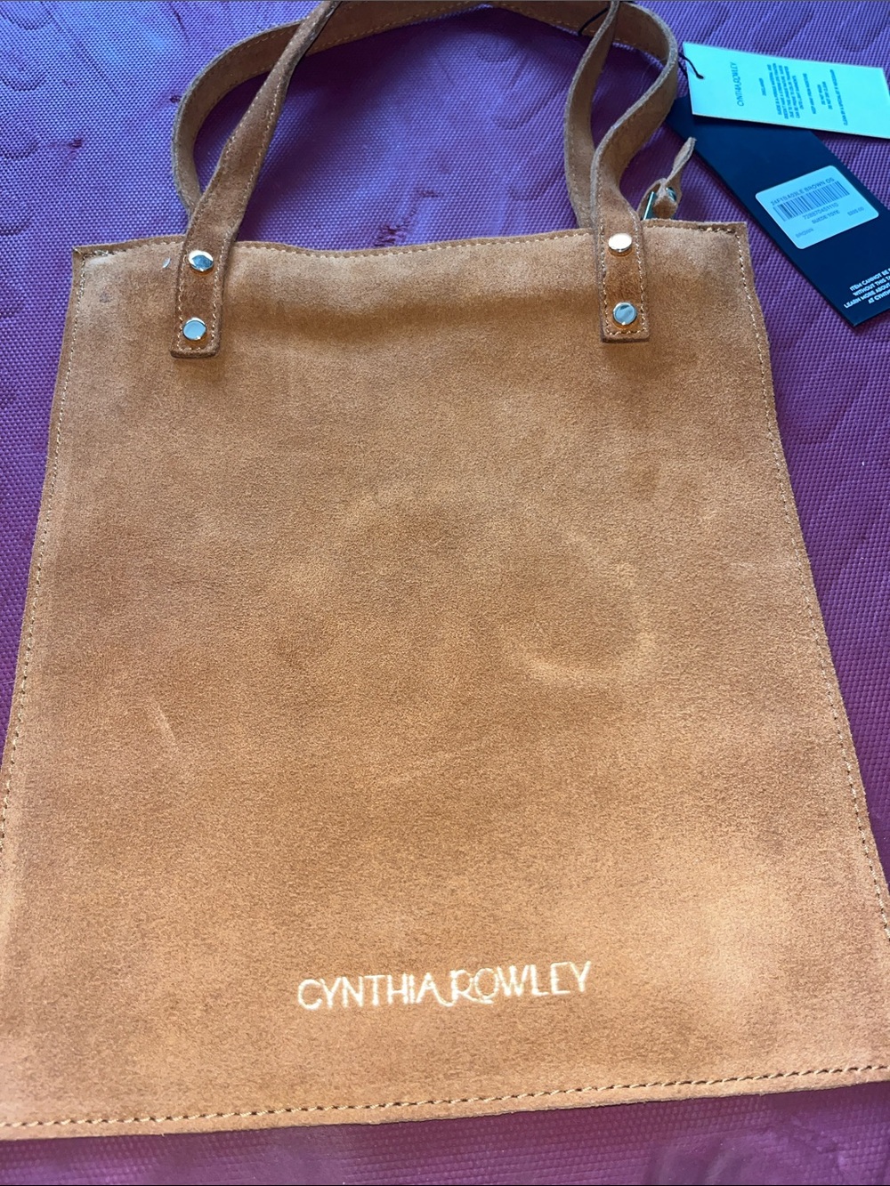 Cynthia Rowley Camel Suede Tote with Top Handles gold hardware- new w tags !